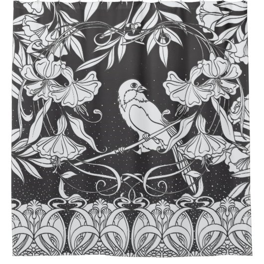 Decoratieve Bloemen Bird Nouveau Poster Douchegordijn (Voorkant)