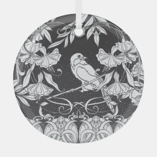 Decoratieve Bloemen Bird Nouveau Poster Glas Ornament