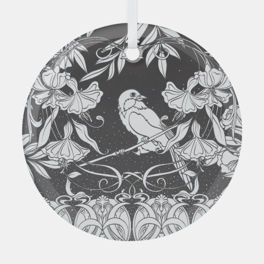 Decoratieve Bloemen Bird Nouveau Poster Glas Ornament (Voorkant)