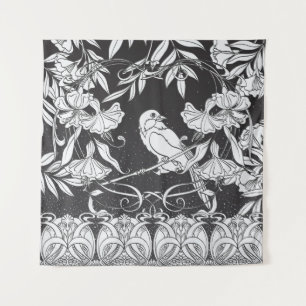 Decoratieve Bloemen Bird Nouveau Poster Wandkleed