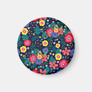 Decoratieve bloemen bladeren zwarte achtergrond magneet