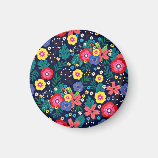 Decoratieve bloemen bladeren zwarte achtergrond magneet (Voorkant)