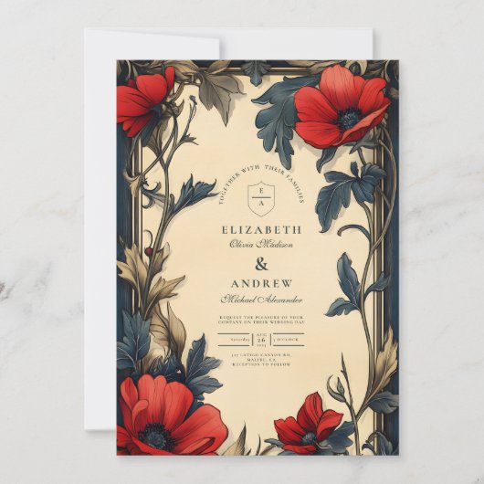 Decoratieve bloemen bruiloft Art Nouveau Kaart (Voorkant)