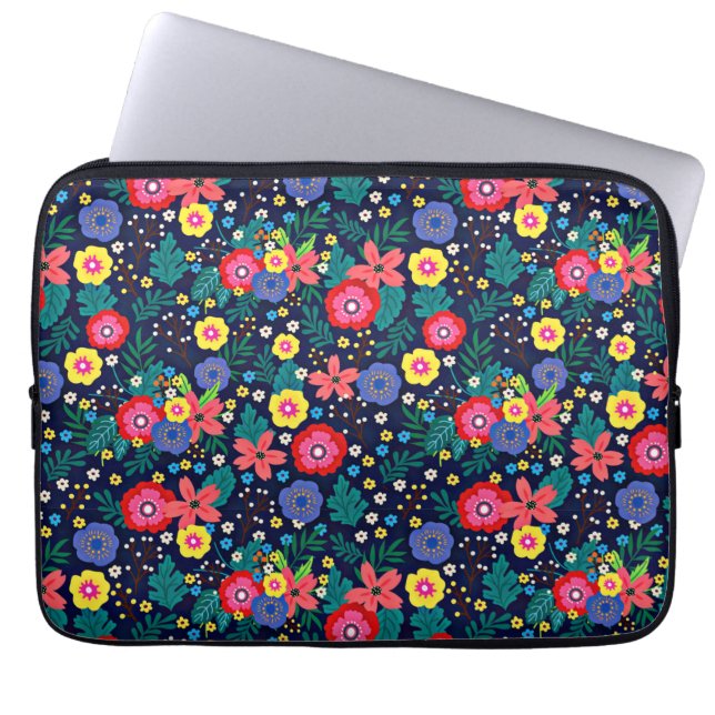 Decoratieve bloemen en bladeren patroon-48675 laptop sleeve (Voorkant)