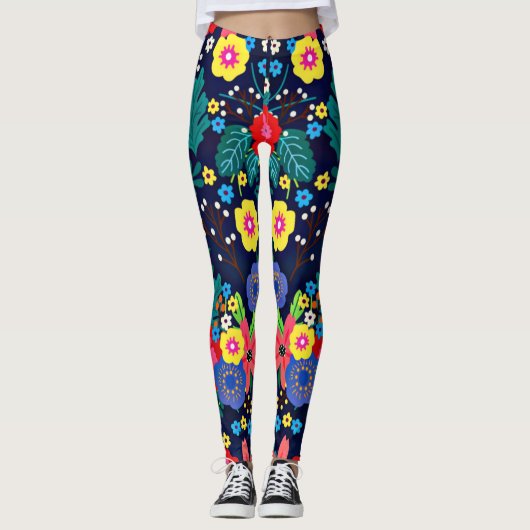 Decoratieve bloemen en bladeren patroon-48675 leggings (Voorkant)