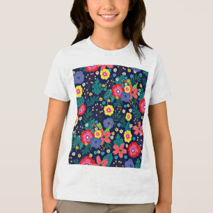 Decoratieve bloemen en bladeren patroon-48675 Tri-Blend shirt