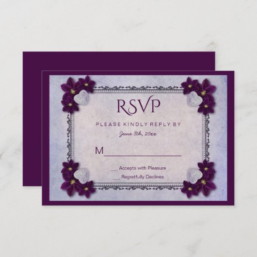 Decoratieve bloemen en hart op zaterdag RSVP (Voorkant / Achterkant)