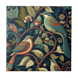 Decoratieve bloemen en vogels tegeltje