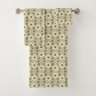 Decoratieve bloemen in wit en beige bad handdoek