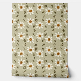 Decoratieve bloemen in wit en beige behang