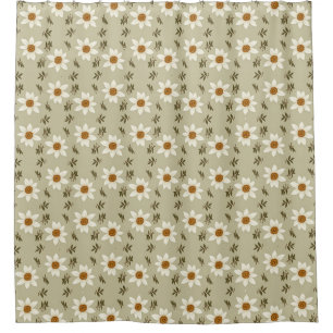Decoratieve bloemen in wit en beige douchegordijn