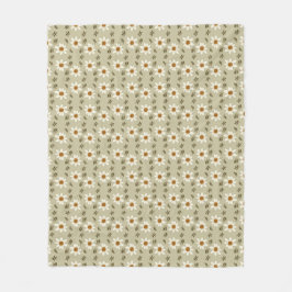 Decoratieve bloemen in wit en beige fleece deken