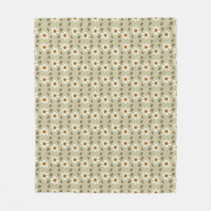 Decoratieve bloemen in wit en beige fleece deken