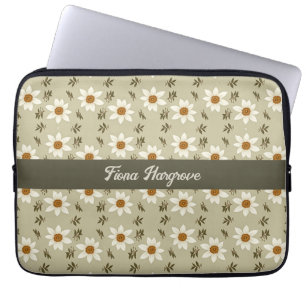 Decoratieve Bloemen In Wit En Beige Gepersonalisee Laptop Sleeve