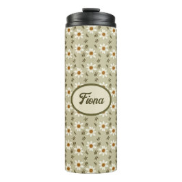 Decoratieve Bloemen In Wit En Beige Gepersonalisee Thermosbeker