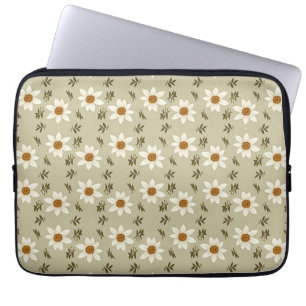 Decoratieve bloemen in wit en beige laptop sleeve
