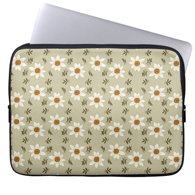 Decoratieve bloemen in wit en beige laptop sleeve (Voorkant)