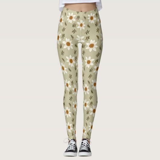 Decoratieve bloemen in wit en beige leggings (Voorkant)
