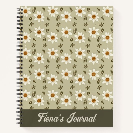 Decoratieve bloemen in wit en beige notitieboek (Voorkant)