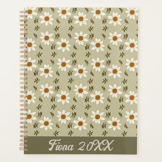 Decoratieve bloemen in wit en beige planner (Voorkant)