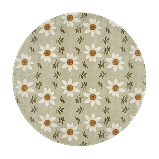 Decoratieve bloemen in wit en beige snijplank (Voorkant)