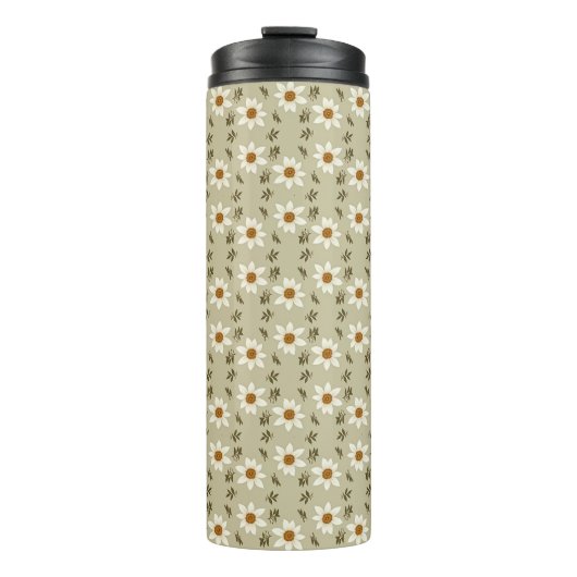 Decoratieve bloemen in wit en beige thermosbeker (Voorkant)