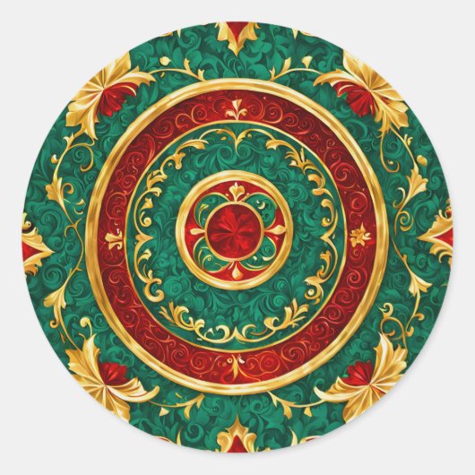Decoratieve Bloemen Kerstvakantie Ronde Sticker (Voorkant)