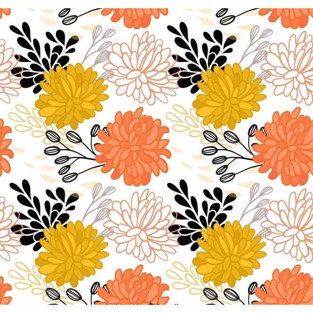 Decoratieve bloemen kussen (Seamless pattern with flowers, black leaves and branches on a white background. )