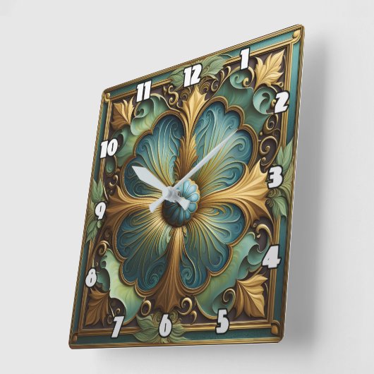 Decoratieve bloemenpaneel met turquoise en goud vierkante klok (Hoek)
