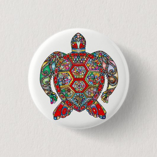 Decoratieve bloementschildpad voor sierdoeleinden  ronde button 3,2 cm (Voorkant)