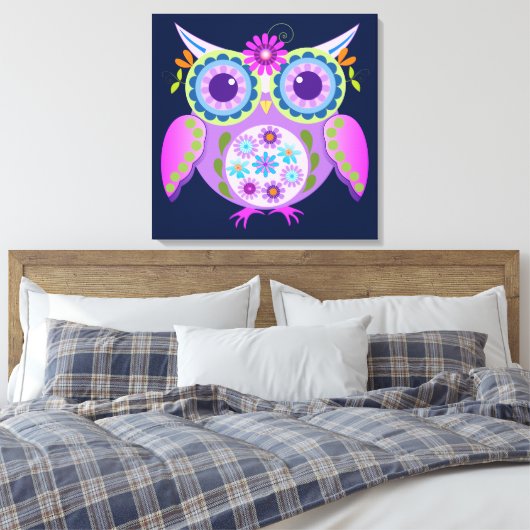 Decoratieve Bloemmacht Uil Canvas Afdruk (Insitu (Slaapkamer))