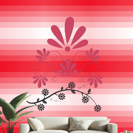 Decoratieve bloemmotieven rood witte strepen paste behang