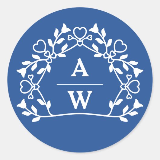Decoratieve Bloemnaam initialen Bruiloftsenveloppe Ronde Sticker (Voorkant)
