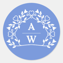 Decoratieve Bloemnaam initialen Bruiloftsenveloppe Ronde Sticker