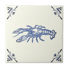 Decoratieve Blue Lobster op Ivoor Tegeltje