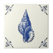 Decoratieve  Blue Seashell op Ivoor Tegeltje (Voorkant)
