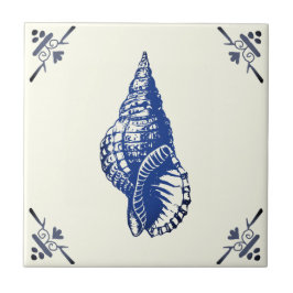 Decoratieve Blue Seashell op Ivoor Tegeltje