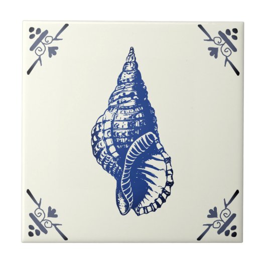 Decoratieve Blue Seashell op Ivoor Tegeltje (Voorkant)