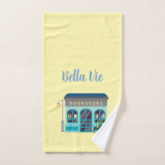 Decoratieve boekwinkel, keuken, hand, handdoek