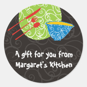 Decoratieve borden kom gebruiksvoorwerpen uit mijn ronde sticker