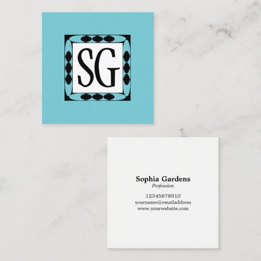 Decoratieve Box 02 - Initialen - Robin Egg Blue Vierkante Visitekaartje (Voorkant / Achterkant)