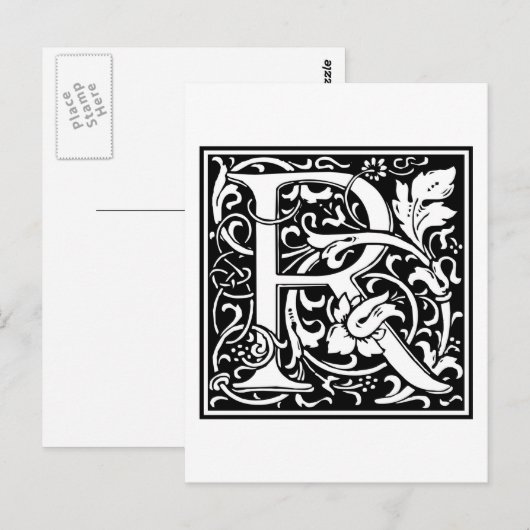 Decoratieve Brief Aanvankelijk "R" Briefkaart (Voorkant / Achterkant)