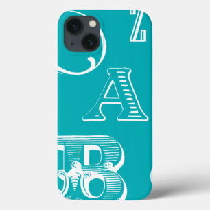 Decoratieve brieven over blauwe achtergrond iPhone 13 hoesje
