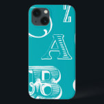 Decoratieve brieven over blauwe achtergrond iPhone 13 hoesje<br><div class="desc">Een echte alfabetsoep wacht op je wanneer je deze afdruk van decoratieve letters op een blauwe achtergrond koopt. Een verwezenlijking van de Studio van de Visie,  zou dit een grote toevoeging aan een ruimte van het kind of hun playroom zijn. Bestel vandaag nog een afdruk!</div>