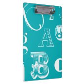 Decoratieve brieven over blauwe achtergrond klembord (Rechts)