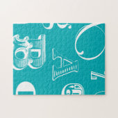 Decoratieve brieven over blauwe achtergrond legpuzzel (Horizontaal)