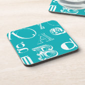 Decoratieve brieven over blauwe achtergrond onderzetter (Linkerzijde)