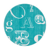 Decoratieve brieven over blauwe achtergrond snijplank (Voorkant)