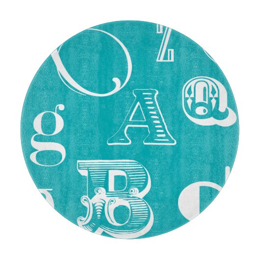 Decoratieve brieven over blauwe achtergrond snijplank (Voorkant)