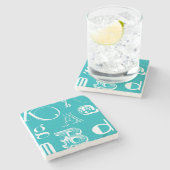 Decoratieve brieven over blauwe achtergrond stenen onderzetter (Zijkant)